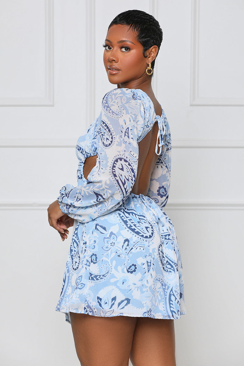 Paisley Blue Cut Out Mini Dress - Lilly ...
